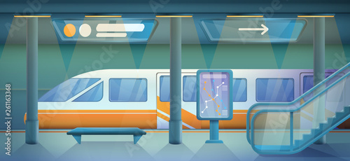 cartoon empty subway station, vector illustration