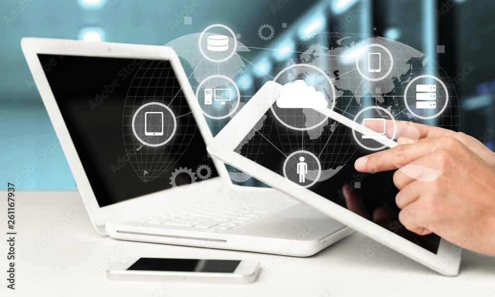 Woman Working with Laptop on background, close-up Woman Working with Laptop on background, close-up