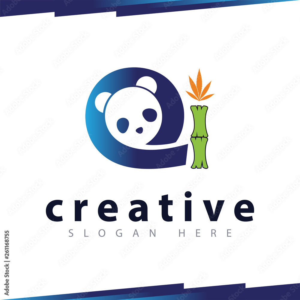 Q Letter With panda logo template Q Letter With panda logo template