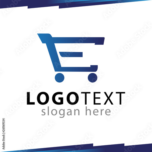 e Letter with shopping cart logo template