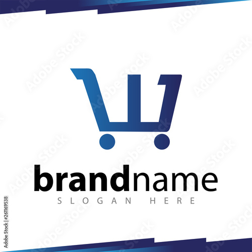 w Letter with shopping cart logo template
