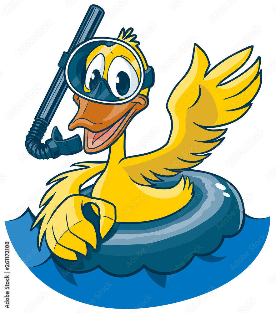 Cartoon Duck with Snorkel Mask and Inner Tube Stock Vector Adobe Stock