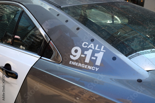 Photography Toronto Police car safeguarding protests in Toronto downtown and Nathan Phillips