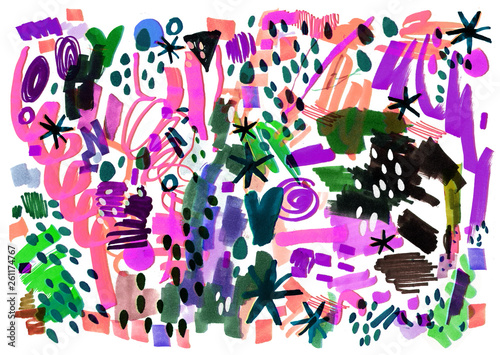 Modern multicolor futuristic pop art pattern. Bright color abstract painting in Neo Memphis style.