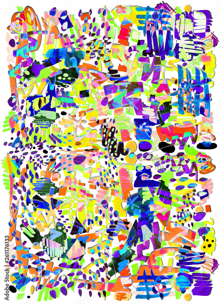 Obraz premium Modern multicolor futuristic pop art pattern. Bright color abstract painting in Neo Memphis style.