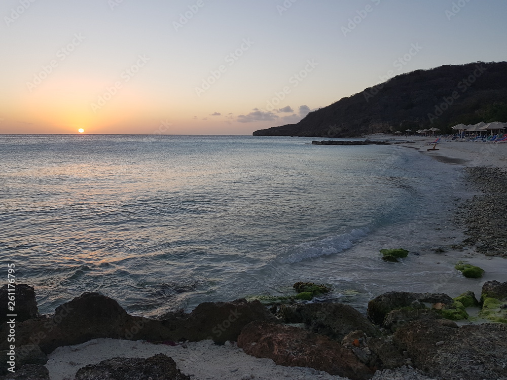 Sunset on the beach of curacao