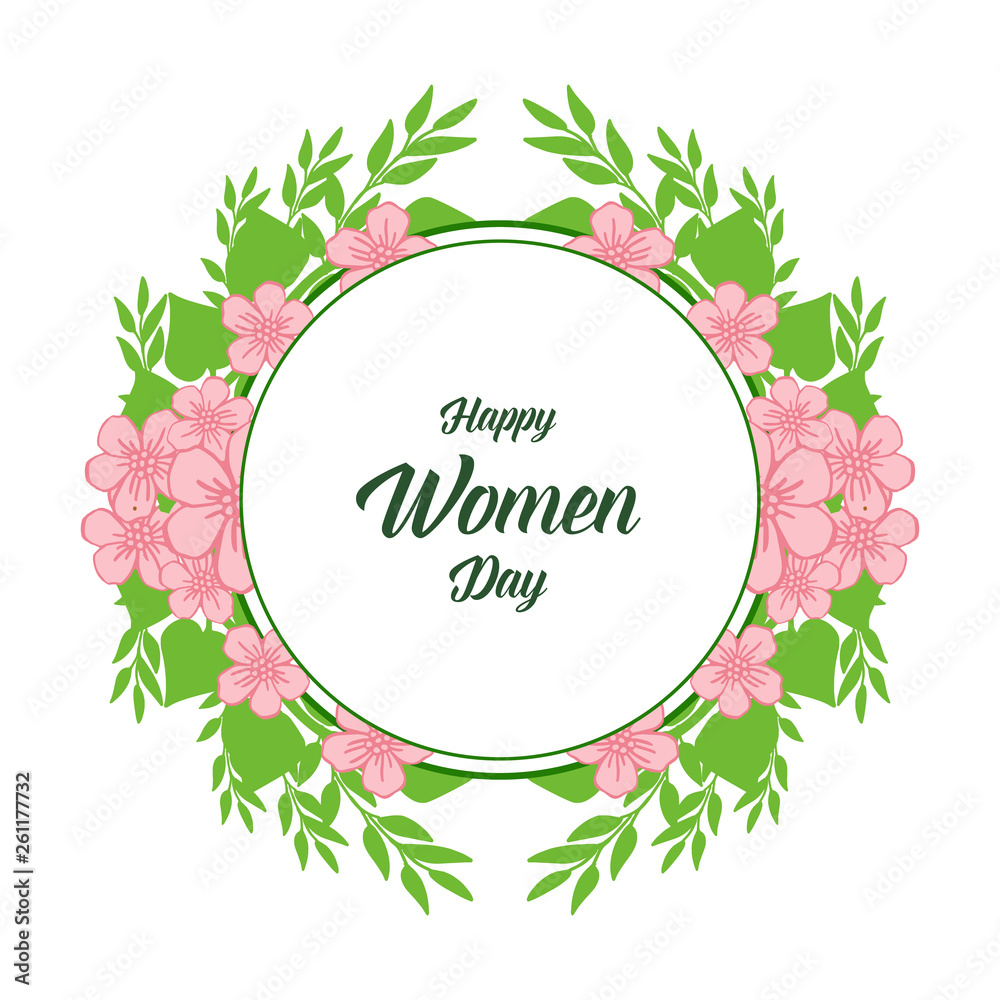 Obraz premium Vector illustration banner of happy women day with pattern of leaf flower frame