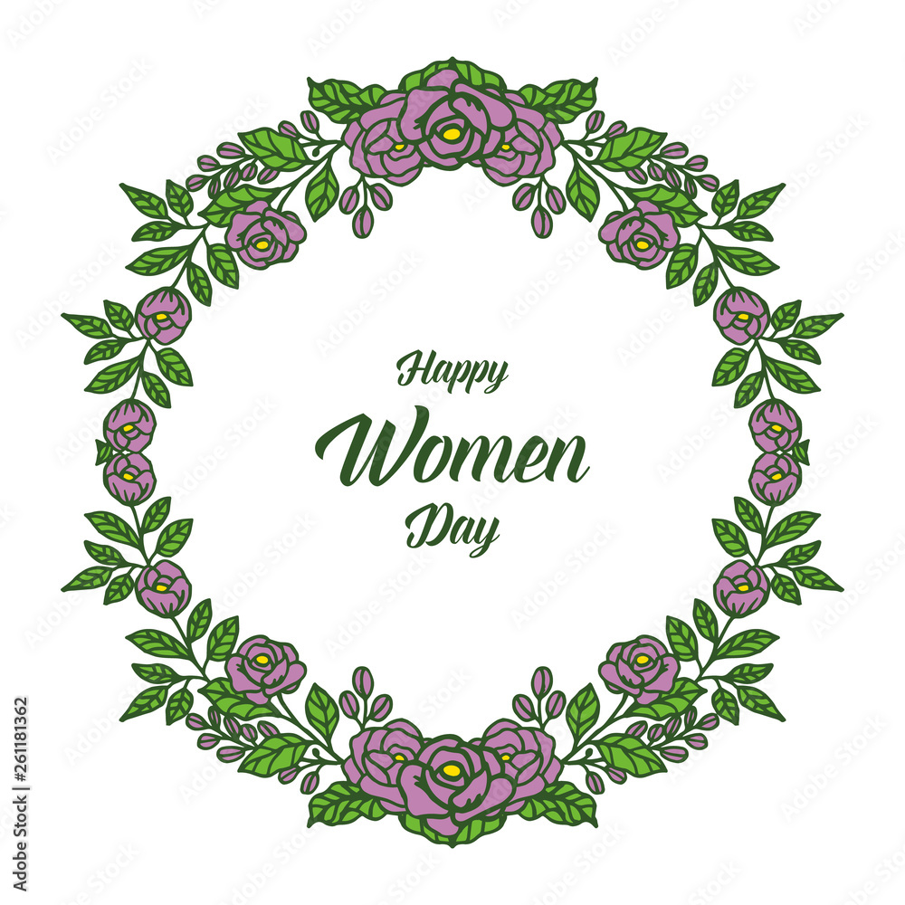 Vector illustration rose purple flower frame with banner happy women day
