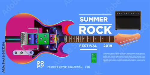 vector illustration summer rock music and guitar festival for banner and poster photo