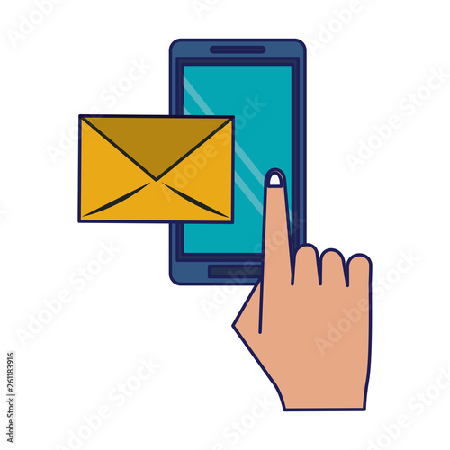 Smartphone and email symbols blue lines
