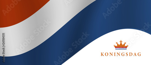 Koningsdag and  design template for poster, 27 april, waving netherlands flag, English translation ; King's Day photo