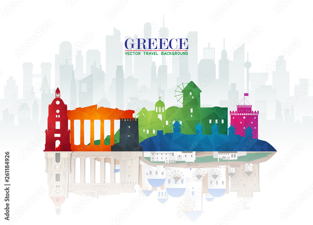 Greece Landmark Global Travel And Journey paper background. Vector Design Template.used for your advertisement, book, banner, template, travel business or presentation.