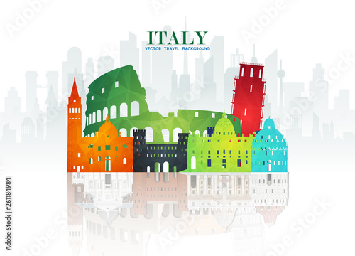 Italy Landmark Global Travel And Journey paper background. Vector Design Template.used for your advertisement, book, banner, template, travel business or presentation.