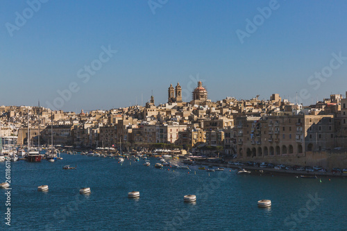 City of Senglea, Malta under blue sky, with Knisja Maria Bambina