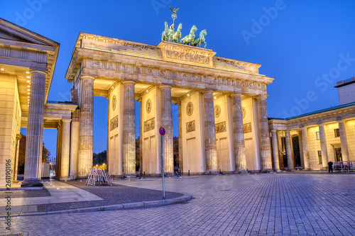 The famous Brandenburg Gate in Berlin at dawn