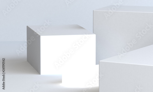 Beautiful White box geometrical abstract background, pastel colors, 3D render. © Kanyarat