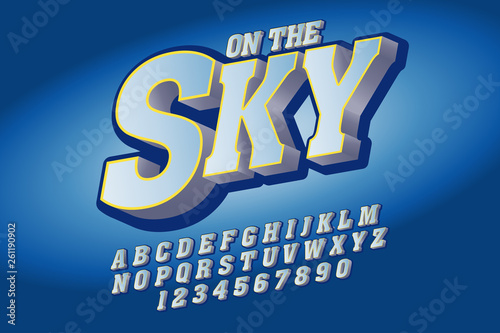 modern typeface alphabet on blue sky theme