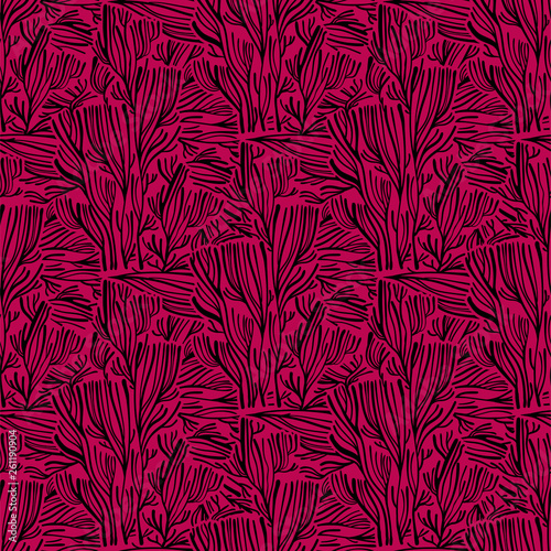 Branches or coral algae tree linear seamless pattern.