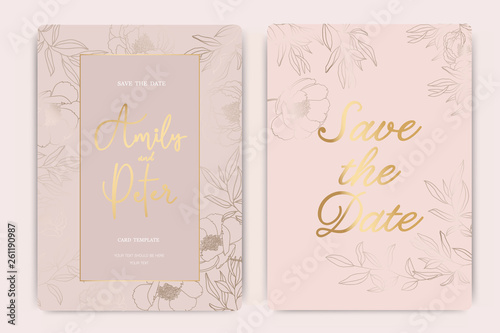 Pink Wedding Invitation, floral invite thank you, rsvp modern card Design in white rose with red berry and leaf greenery  branches decorative Vector elegant rustic template