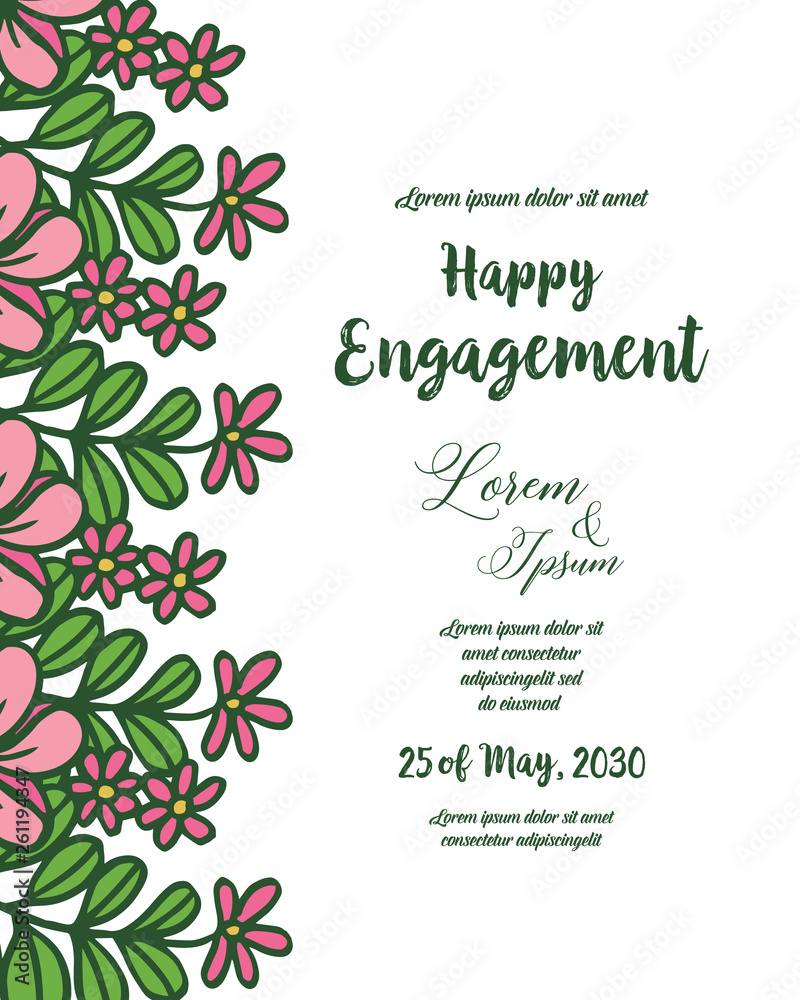Vector drawing of various flower frames for invitation to happy engagement