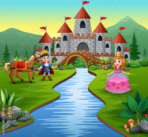 Princess and prince in the beautiful landscape