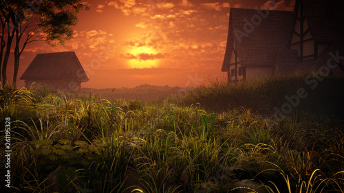 concept art of peaceful fantasy countryside environment 