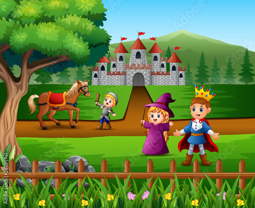 Fototapeta Naklejka Na Ścianę i Meble -  Little knight battling a horse to protect the prince