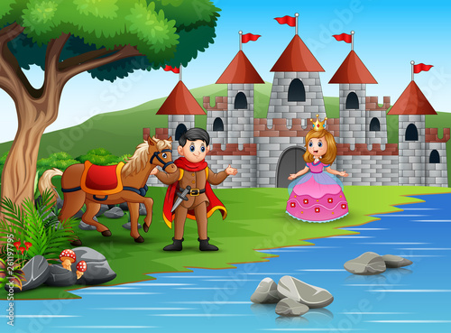 The prince and princess in a beautiful landscape