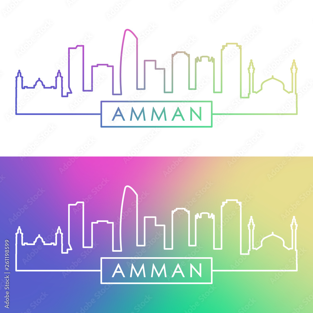 Amman skyline. Colorful linear style. Editable vector file.