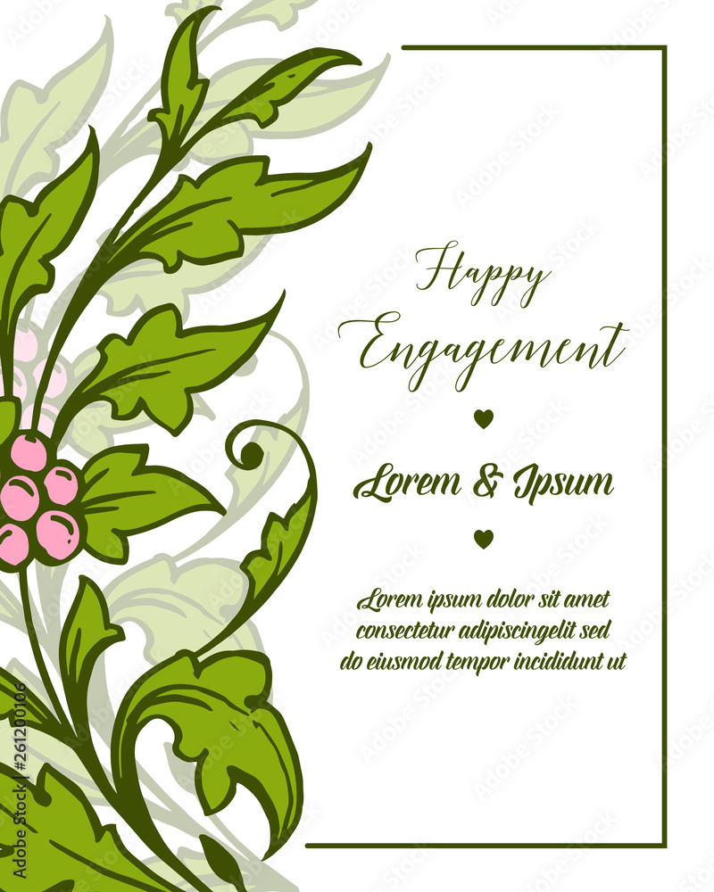 Vector illustration lettering of happy engagement for design floral frame