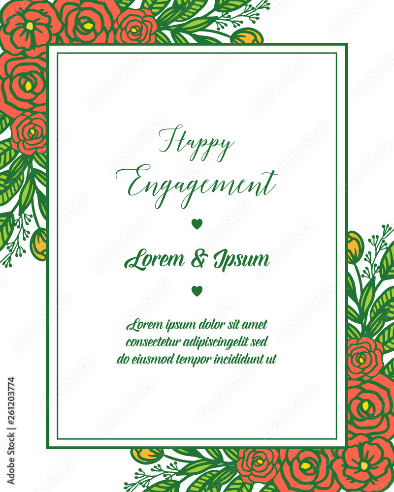 Obraz premium Vector illustration shape square of flower frame with greeting card of happy engagement