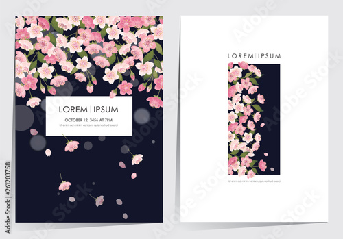 Vector illustration of a beautiful floral frame set with cherry blossom in spring for Wedding, anniversary, birthday and party. Design for banner, poster, card, invitation and scrapbook	