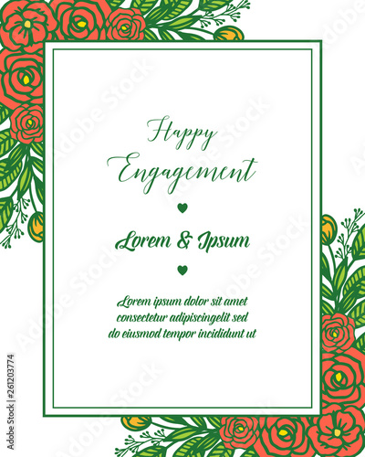 Vector illustration shape square of flower frame with greeting card of happy engagement © StockFloral