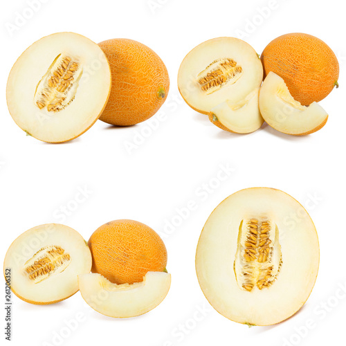 Collage of ripe melon isolated on a white background