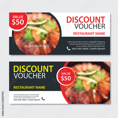 Discount gift voucher asian food template design. Korean and japanese set. Use for coupon, banner, flyer, sale, promotion.