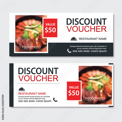 Discount gift voucher asian food template design. Korean and japanese set. Use for coupon, banner, flyer, sale, promotion.