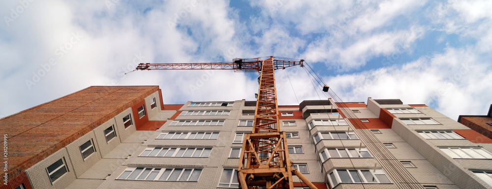 Panoramic view of construction of new modern multi-apartment residential complexes