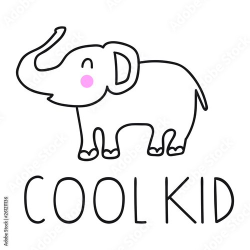 Elephant cool kid. Hand drawn vector icon illustration design in scandinavian  nordic style. Best for nursery  childish textile  apparel  poster  postcard.