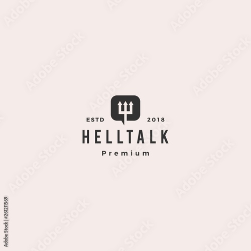 hell talk pitchfork devil logo vector icon illustration