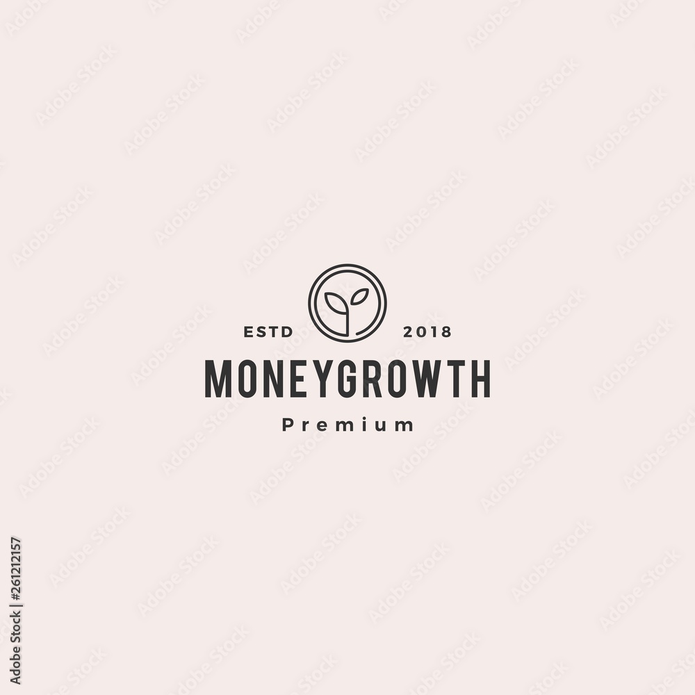 coin leaf sprout money grow growth investment logo vector icon illustration
