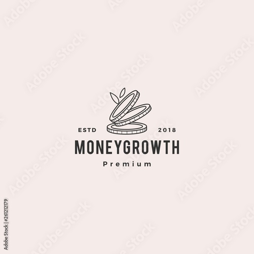 coin leaf sprout money grow growth investment logo vector icon illustration