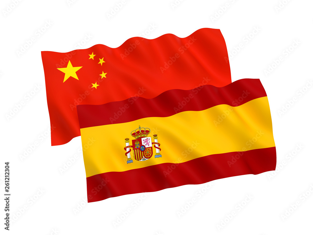 Flags of Spain and China on a white background