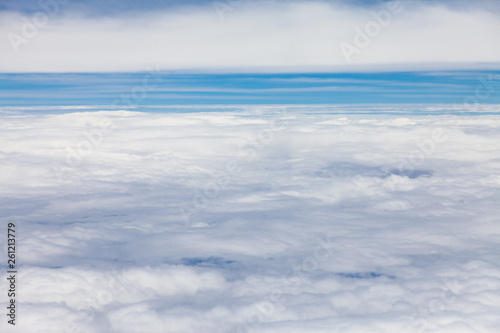 Clouds, sky and ground, looking from the plane.