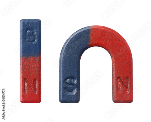 Red and blue magnet isolated on white background.