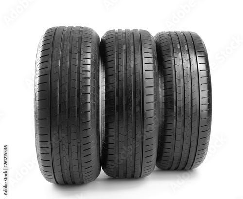 Car tires on white background