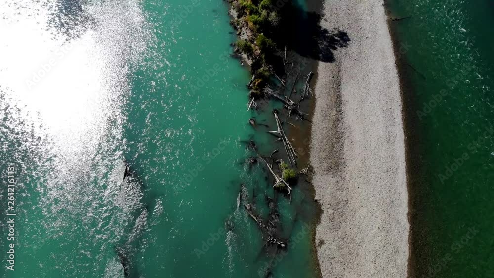 Aerial view of the confluence of the Palena and Rosselot rivers. The effect simulates slow motion.