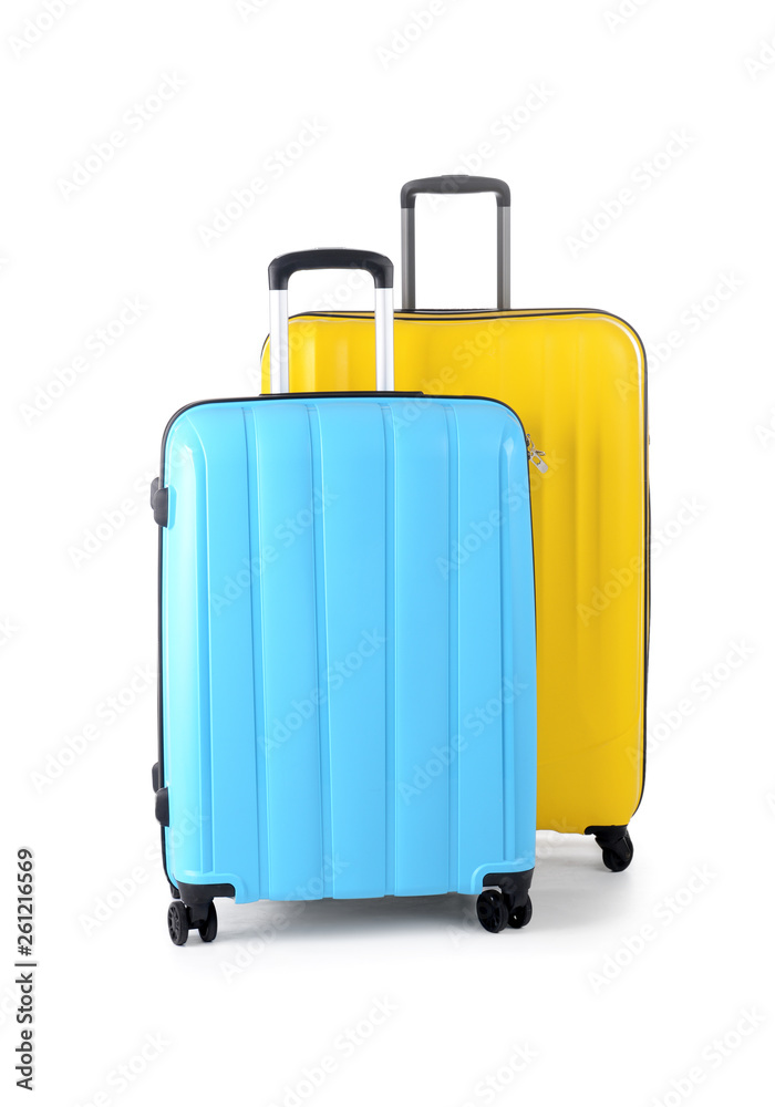 Suitcases on white background