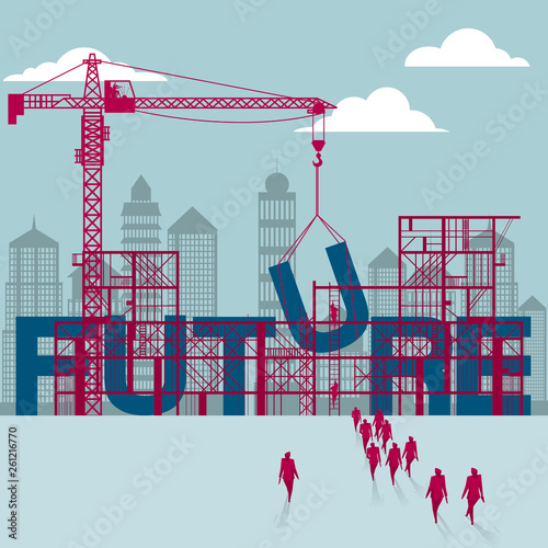 Building the future.A group of businessmen walked to the building site.