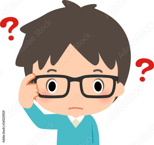 眼鏡に疑問がある若い男性