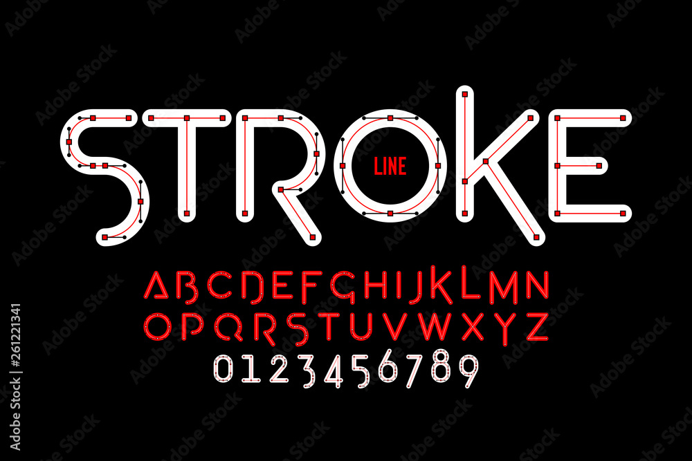Vecteur Stock Stroke line font design, Bezier curves style alphabet letters  and numbers | Adobe Stock